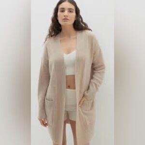 Cyrus Open-Front Long Cardigan Light Beige size small